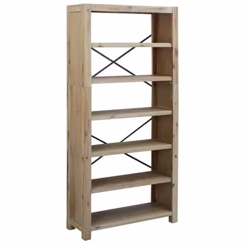 vidaXL 6-Tier Acacia Wood Bookcase, Brown, W: 80 cm, D: 30 cm, H: 170 cm