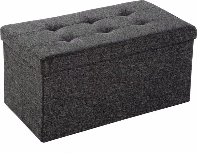 tectake Foldable Padded Stool with Large Storage Space in Dark Grey, W/D/H: 38 x 38 x 76 cm