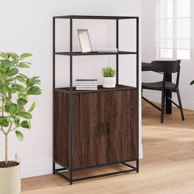 Berkfield Home Industrial Highboard in Brown Oak with Metal Accents, W/D/H: 68 x 35 x 139 cm – 1