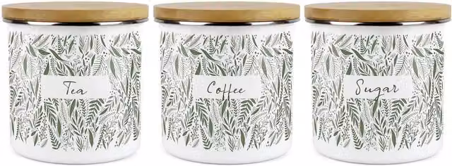 Purely Home Green Leaves Floral Tea, Coffee and Sugar Large Kitchen Canister Set of 3 in Green