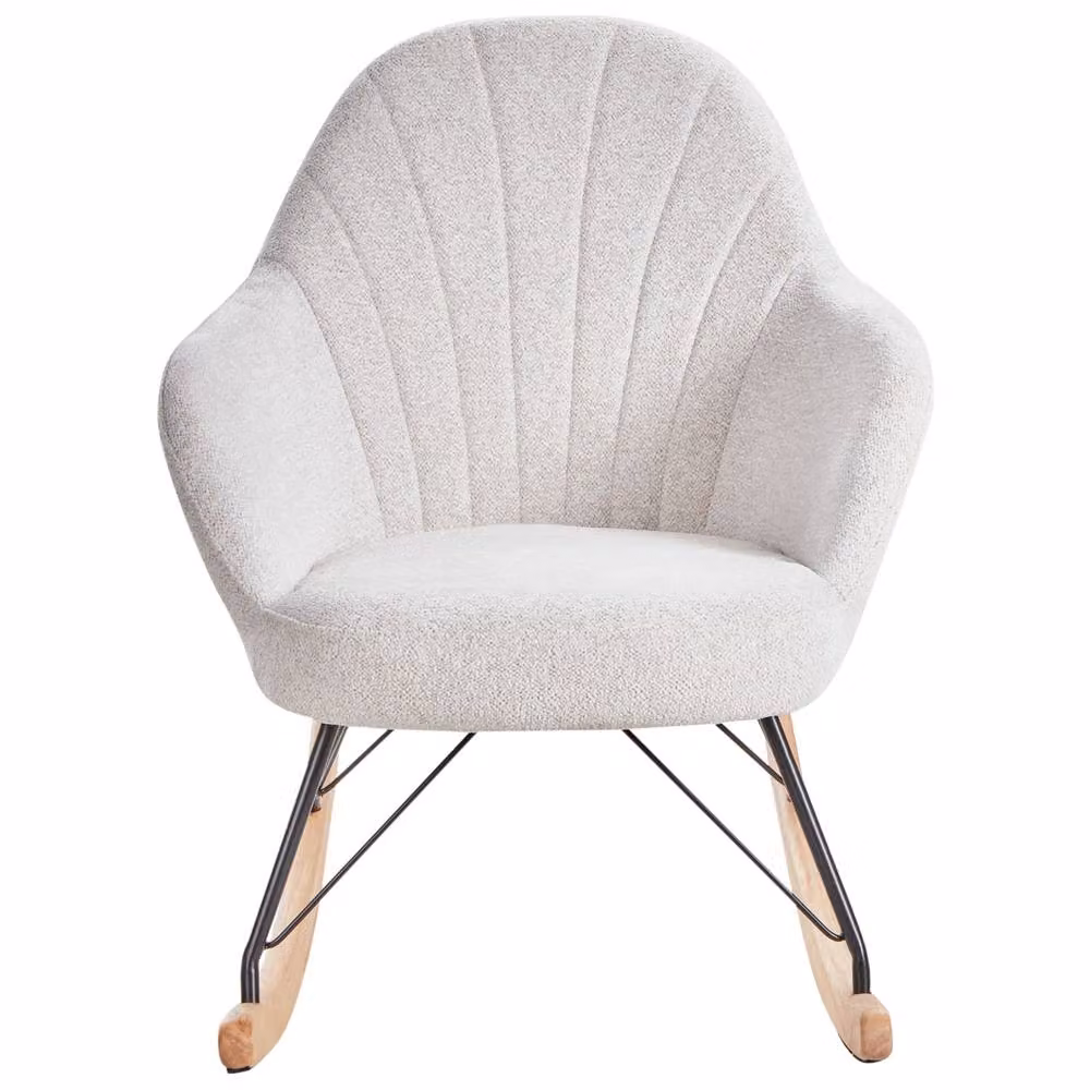 Wyld and Coco Off-White Fabric Rocking Chair with White Wood Skates – 2
