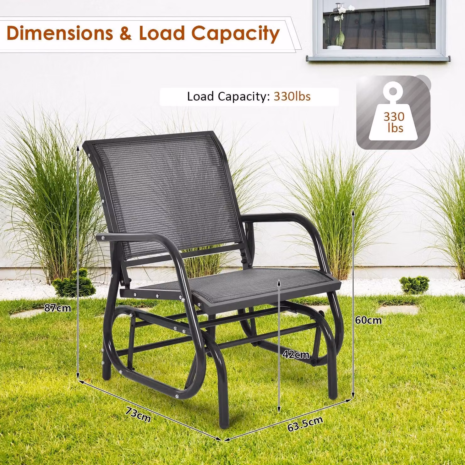 Gymax Modern Grey Metal Glider Chair and Outdoor Swing Rocking Armchair – 2