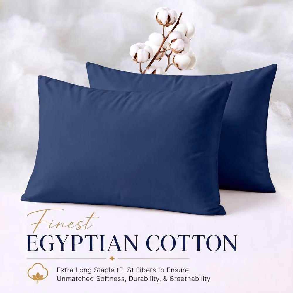 Pamposh Pack of 6 Navy Blue Egyptian Cotton Mako Satin Pillowcases with Envelope Closure, 400 Thread Count – 2