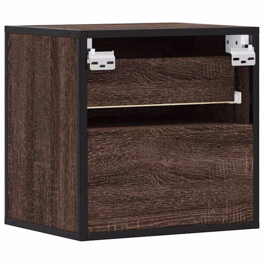 Berkfield Home Set of 2 Durable Wall-mounted Bedside Cabinets in Brown Oak, W: 40 cm, D: 31 cm, H: 39.5 cm – 6