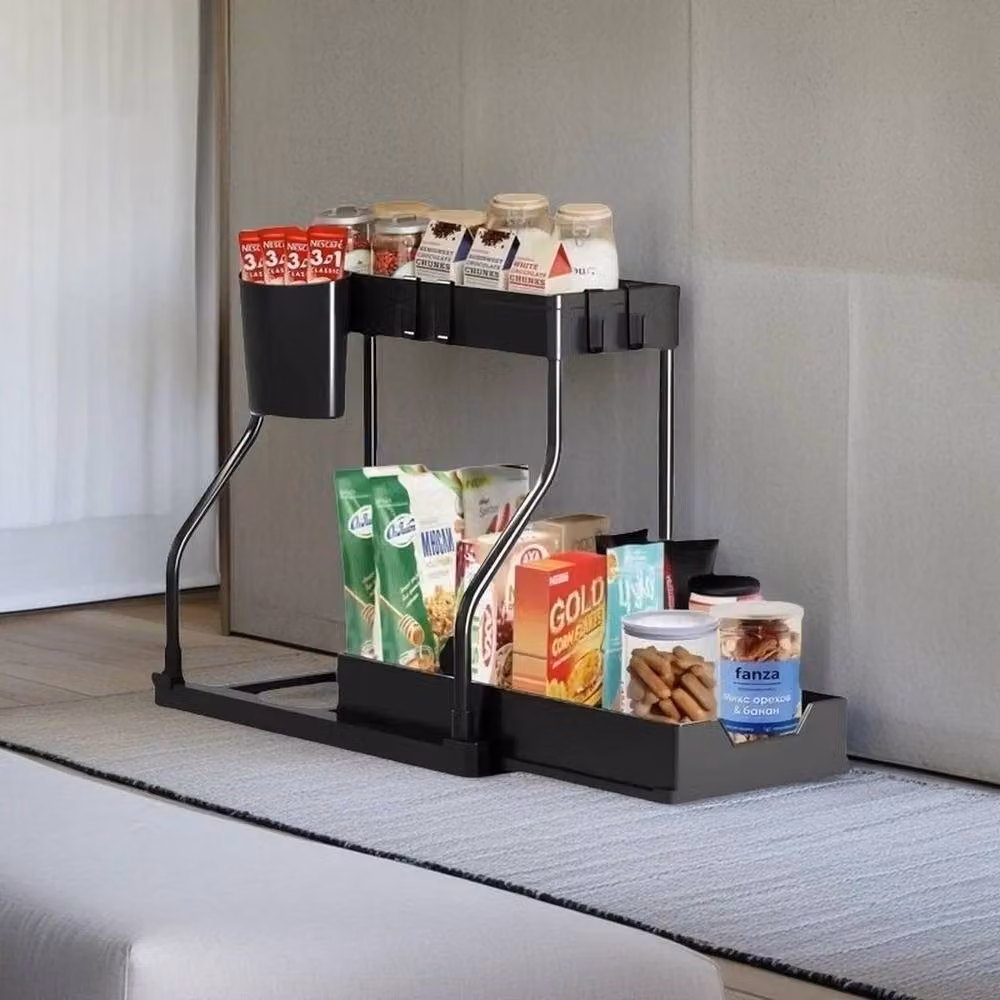 EONLION 2 Tier Under Sink Storage Shelf and Spice Rack in Black – 4
