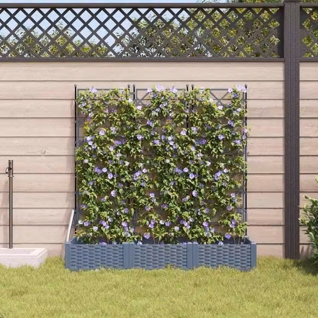 Berkfield Home Modern Garden Planter with Trellis, 3 Piece Set, Grey, W/D/H: 120 x 40 x 125.5 cm