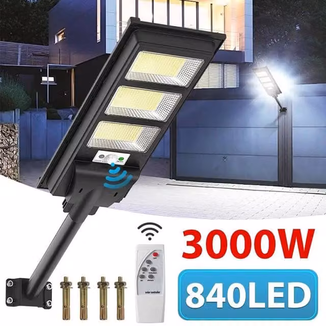 FLAVORA 3000W 840 LED Solar Street Light with Motion Sensor and Remote Control, Black – 1