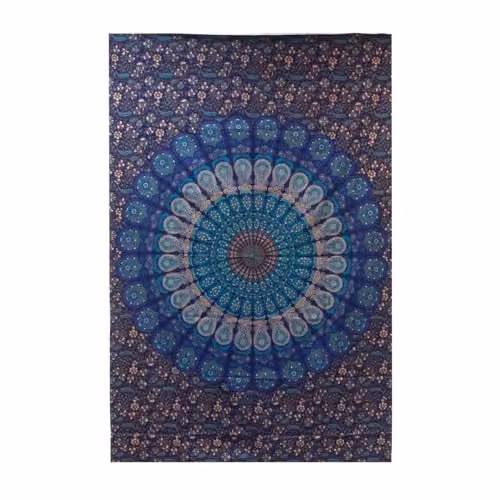 KDMD Single Cotton Bedspread and Wall Hanging Set in Blue with Classic Mandala Geometric Design – 1