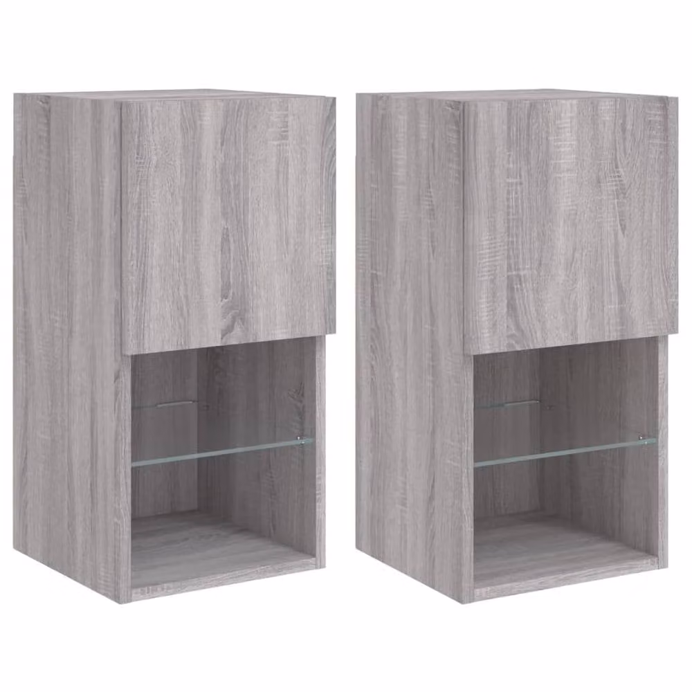 Berkfield Home Set of 2 Modern Grey Sonoma TV Cabinets with Integrated LED Lighting, W/D/H: 30.5 x 30 x 60 cm – 2