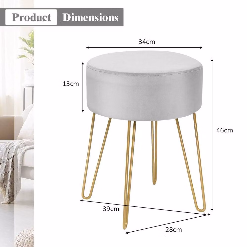 EONLION Modern Round Velvet Footstool Ottoman in Grey, Diameter: 100 cm – 2