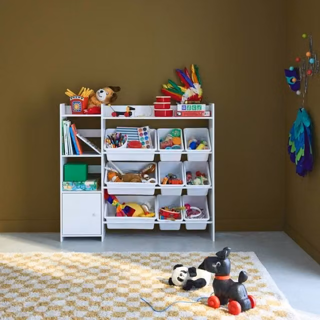 sweeek Storage Unit with 9 Storage Boxes, 4 Shelves and 1 Door, White, W/D/H: 100.0 x 29.7 x 111.8 cm – 1