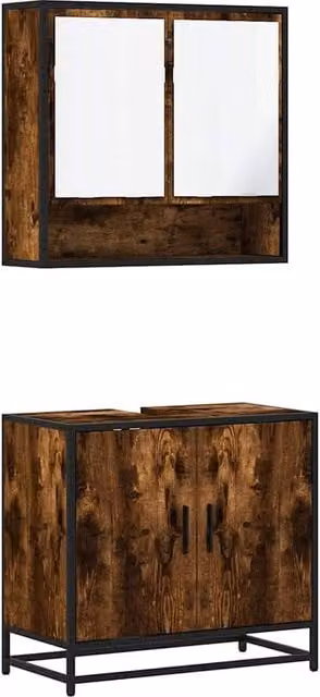 Berkfield Home 2 Piece Industrial Bathroom Furniture Set including Vanity Unit and Mirror Cabinet in Smoked Oak Brown