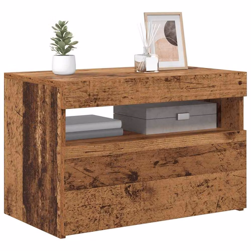 Berkfield Home Modern TV Cabinet with LED Lights in Old Wood Brown, W/D/H: 60 x 35 x 40 cm – 6