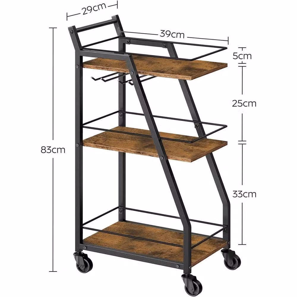 FORGEVIO Versatile Drinks Trolley with Glass Holders and Castors, Black and Multicolour, W/D/H: 83 x 39 x 29 cm – 2