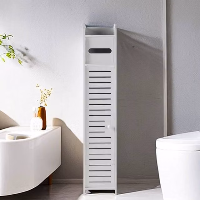 KORVIXA White Corner Bathroom Storage Cabinet with Internal Shelves and Hinged Doors, W: 70 cm, H: 75 cm – 1