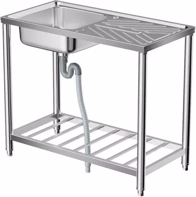 KORVIXA Commercial Catering Stainless Steel Countertop Sink in Silver, W: 100 cm, D: 52 cm, H: 85 cm