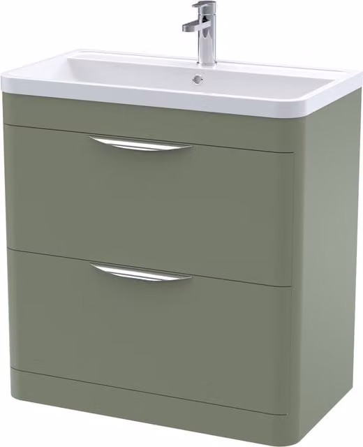 Balterley Contemporary 2 Drawer Floor Bathroom Vanity Unit in Satin Green, W: 81.0 cm – 1
