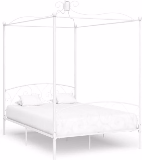 Berkfield Home White Metal Canopy Bed Frame W/D/H: 140 x 200 cm