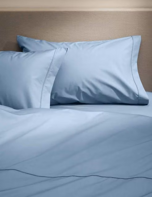 M&S 2 Pack Egyptian Cotton King Size Pillowcases, 230 Thread Count, Light Wedgewood Blue Percale