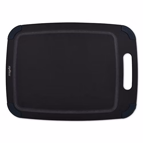 Zyliss Medium Black Recycled Wood Fibre Non-Slip Kitchen Chopping Board with Groove – 6