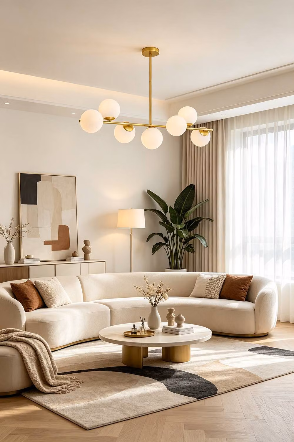 Living and Home 7-Light Glass and Metal Pendant Chandelier in Gold/Brass with E27 Lampshades – 2