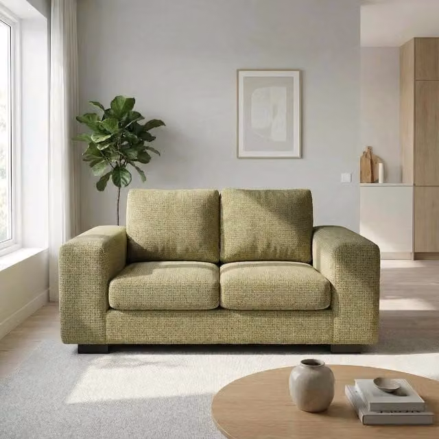 Abakus Direct Boston 2 Seater Sofa in Green Basket Weave Fabric with Solid Wood Frame