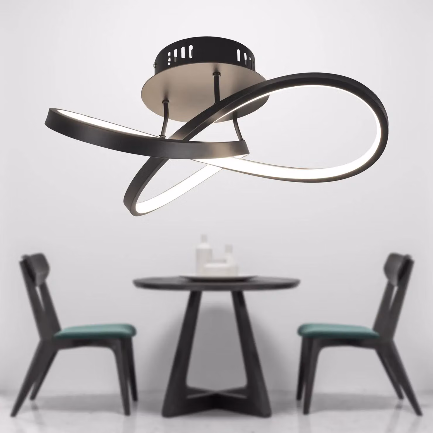 First Choice Lighting Matt Black LED Loop Ring Ceiling Light – 3