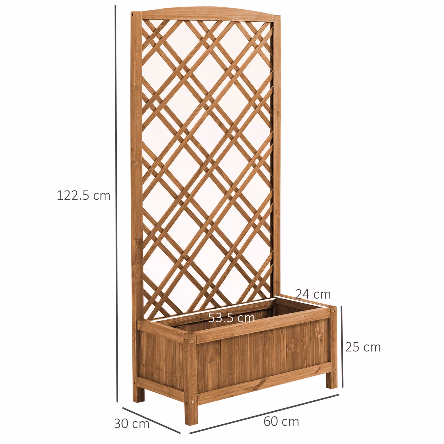 Outsunny Wooden Garden Planter with Lattice Trellis, Brown, W/D/H: 122.5 x 53.5 x 24 cm – 3