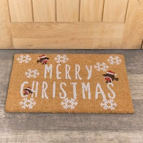 Melody Maison Merry Christmas Robin Detail Coir Doormat, Brown, W: 60 cm, D: 40 cm