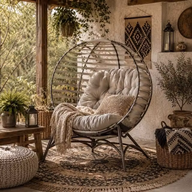 Wyld Haus Lenika Oversized Egg Chair in Light Grey with Cushion and Side Pocket – 1