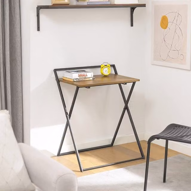 SoBuy Modern Foldable Writing Desk in Brown with MDF and Metal X-Frame Construction