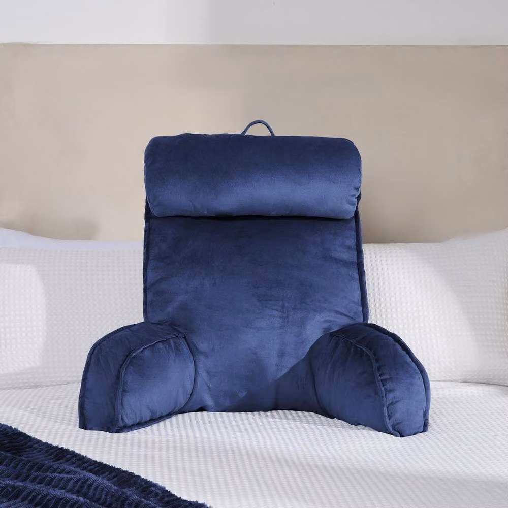 VOGREX Navy Blue Contoured Plush Lumbar Support Reading Pillow with Arms – 4