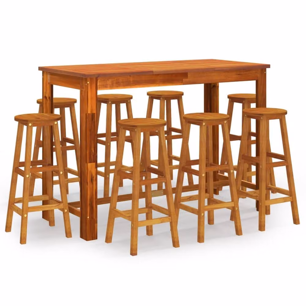Berkfield Home 9 Piece Garden Bar Set in Brown Solid Acacia Wood – 2