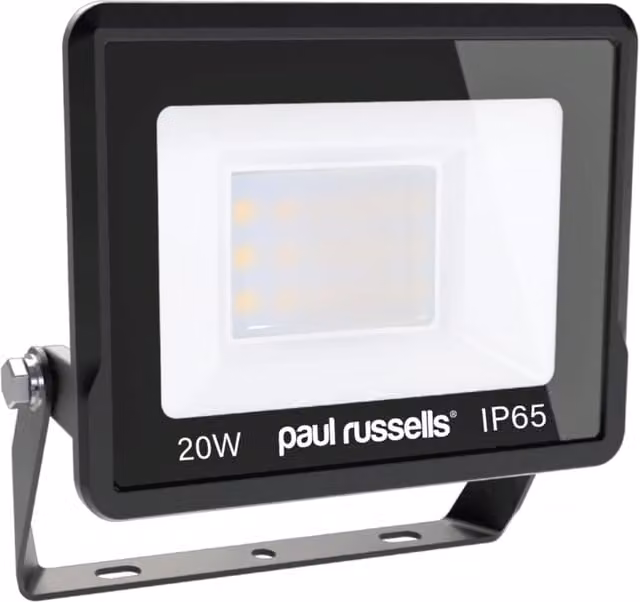 Paul Russells 20W LED Floodlight, 2000lm, 6500K Cool White, IP65, Black or White Rectangular Surface Mount Garden Light