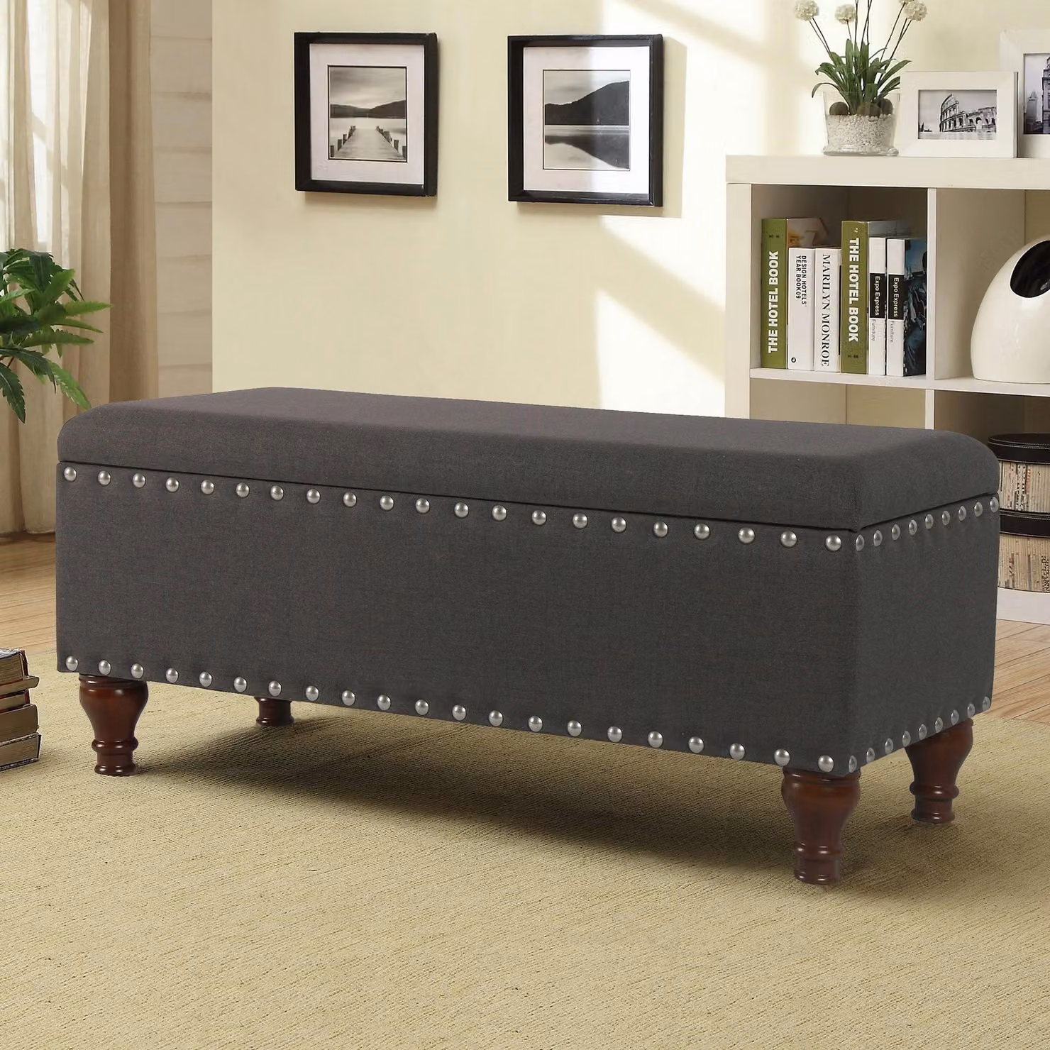 Luxor Living Classic Upholstered Storage Ottoman Bench in Anthracite Grey – 3