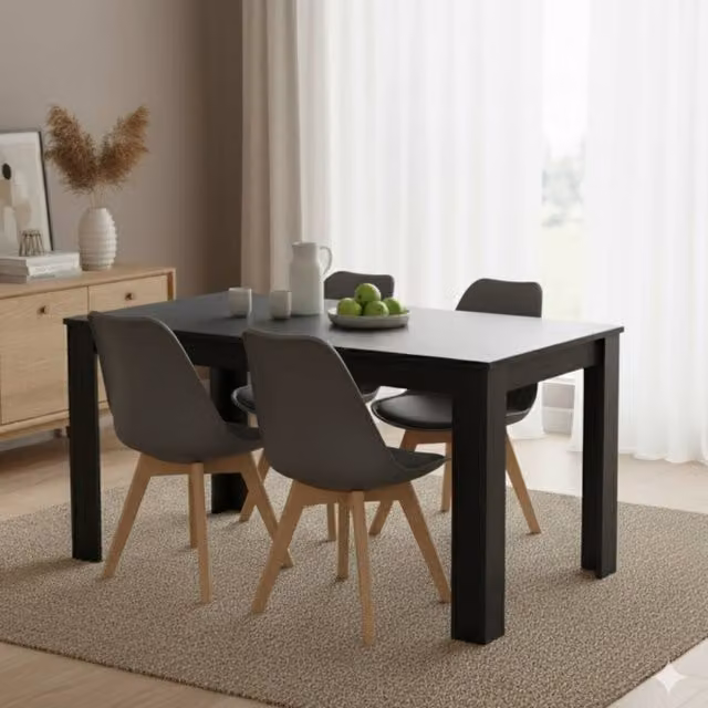 KOSY KOALA Modern Rectangular Dining Table Set with 4 Chairs in Anthracite Grey, W/D/H: 120 x 77 x 75 cm