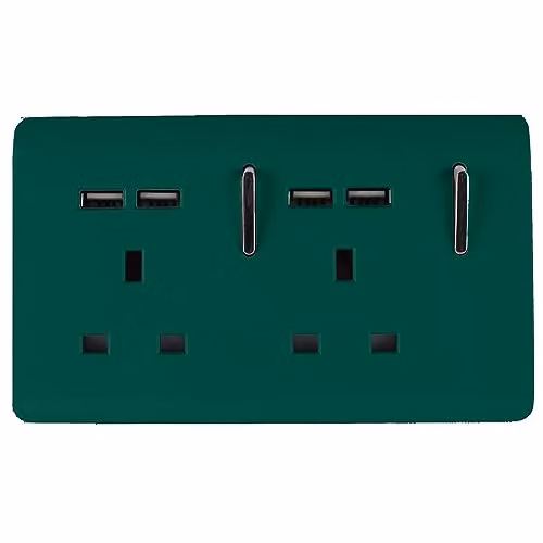 Trendi 2 Gang 13 Amp Double Switched USB Type A Charging Socket in Dark Forest Green – 1