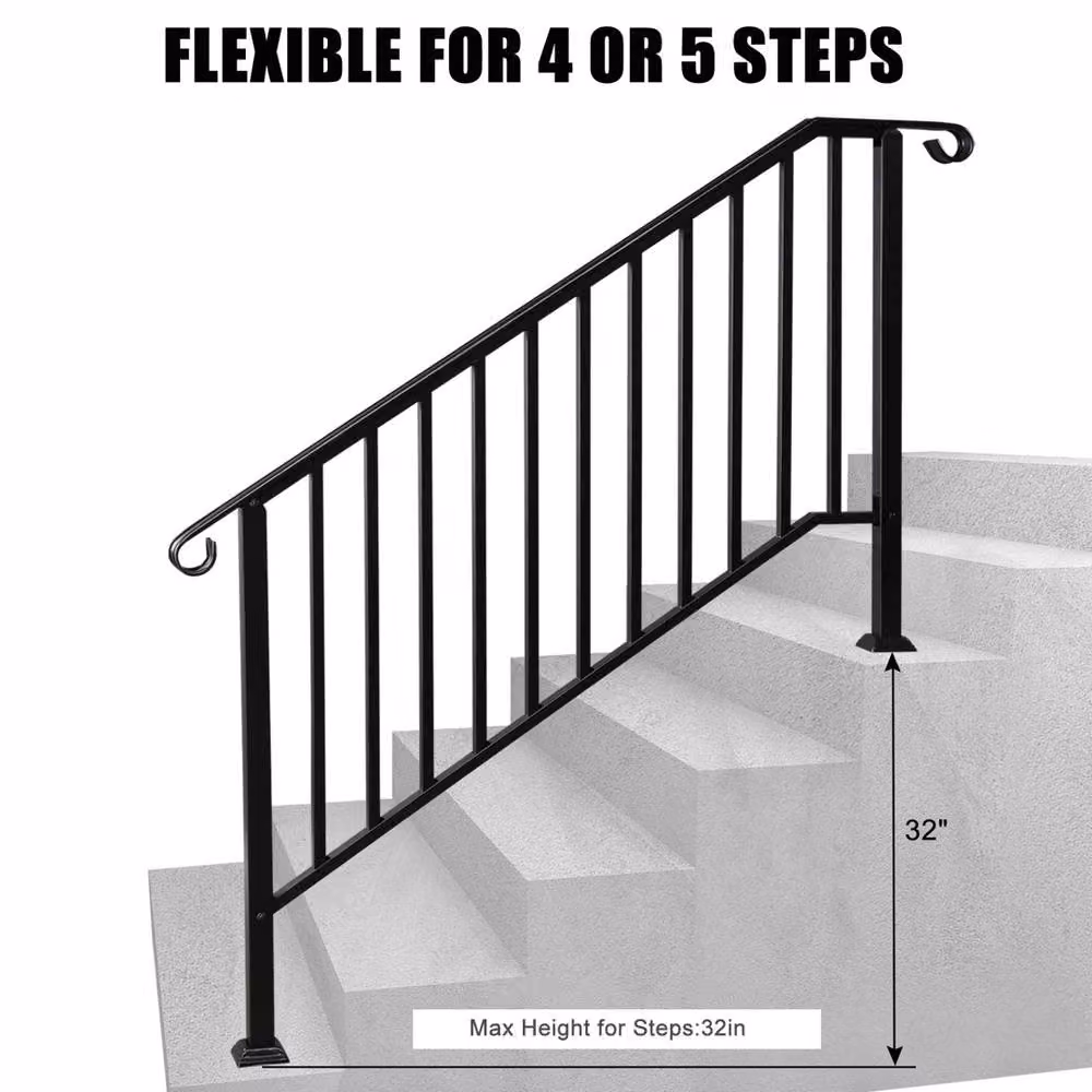 SPETLEK Matte Black Iron Handrail Picket for 4 to 5 Steps, W: 1000 cm, H: 52 cm – 3