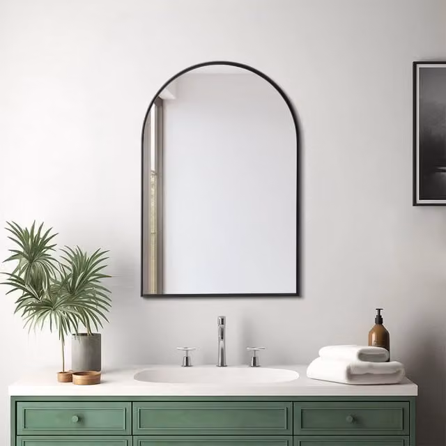 Lifeideas Modern Arch-Shape Metal Framed Bathroom Wall Mirror in Black