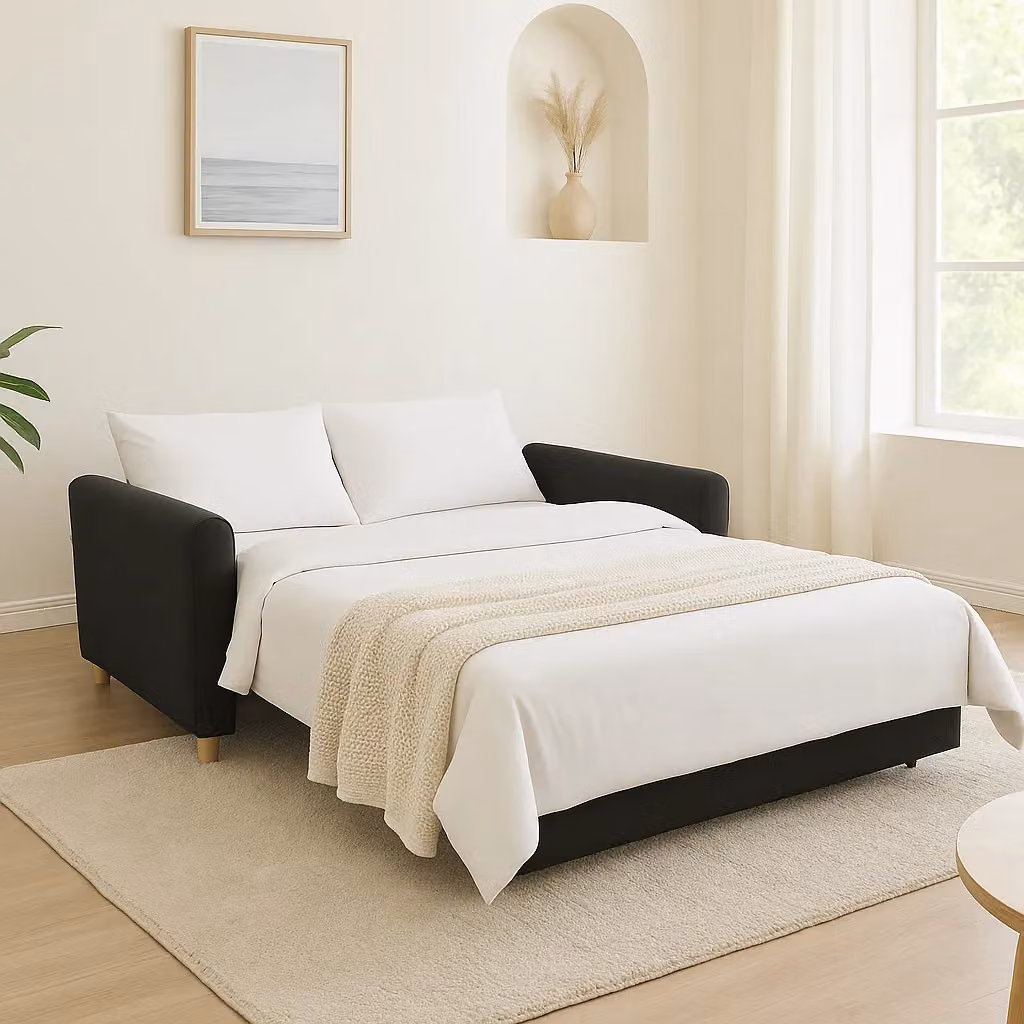 Bravich LTD Dahlia 2-Seater Pull Out Sofa Bed in Black Fabric with Mattress – 2