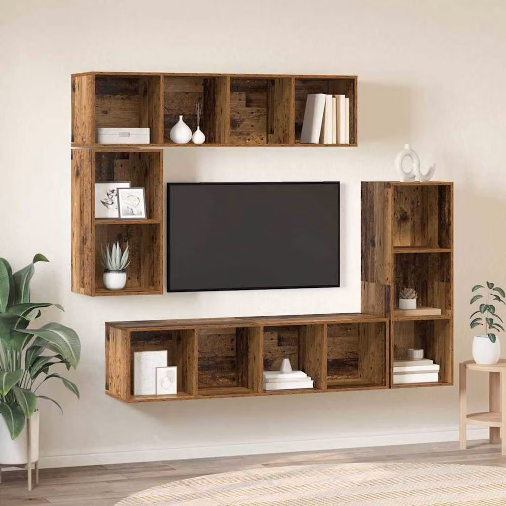 Berkfield Home Modern Wall-mounted 4-Piece Storage Set in Brown Old Wood Engineered Wood – 2