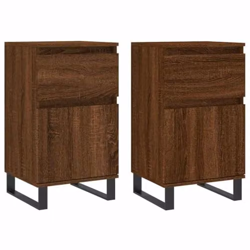 vidaXL Set of 2 Industrial Sideboards in Brown Oak, W/D/H: 40 x 35 x 70 cm