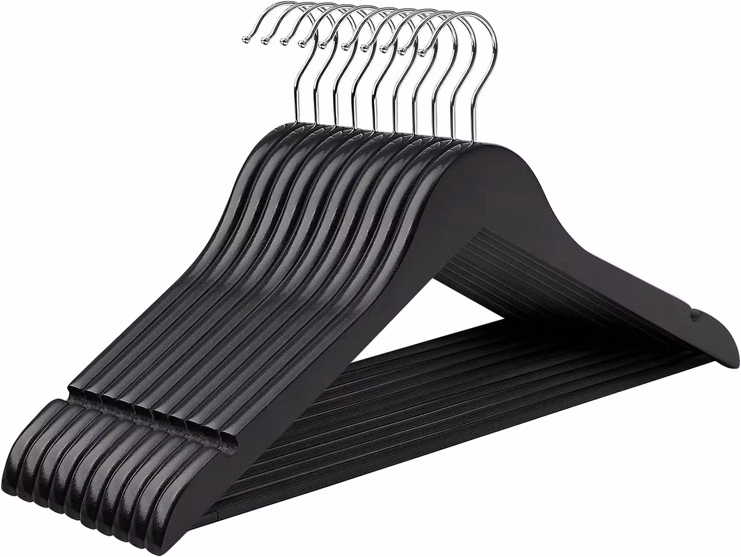 SONGMICS Set of 10 Black Wooden Hangers with Non-Slip Bar and Notches – 6