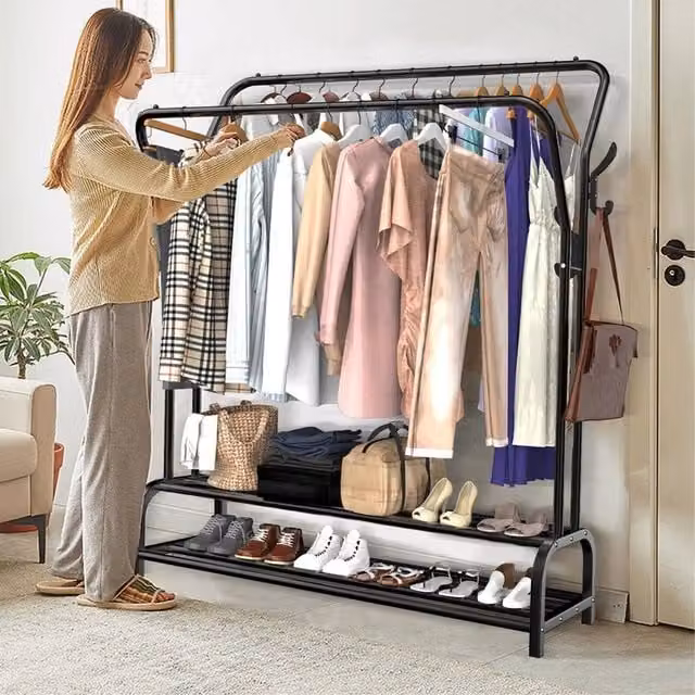 SPETLEK Heavy Duty Metal Double Rail Garment Rack in Black – 1