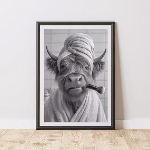 60 Second Makeover Highland Cow Makeup Brush Animal Print Paper Poster, A4