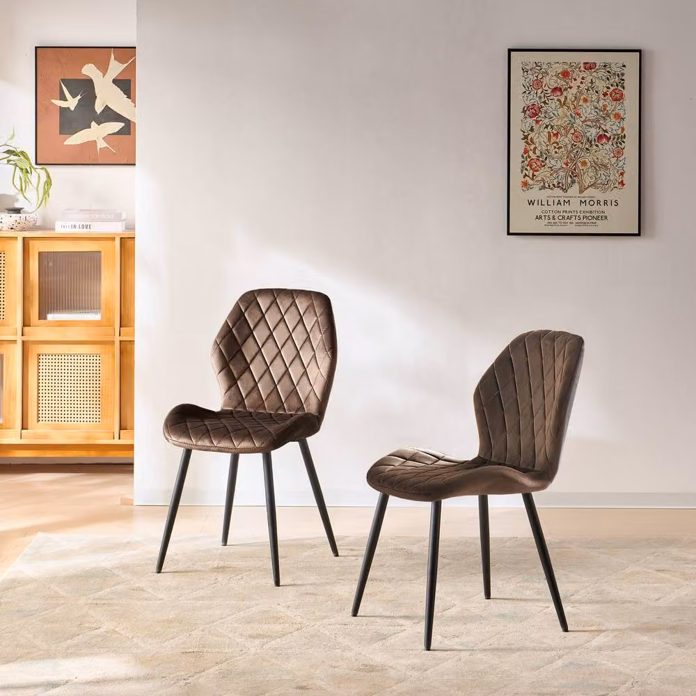 SONARA Modern Velvet Dining Chairs Set of 2 with Ergonomic Curved Backrest in Brown – 2
