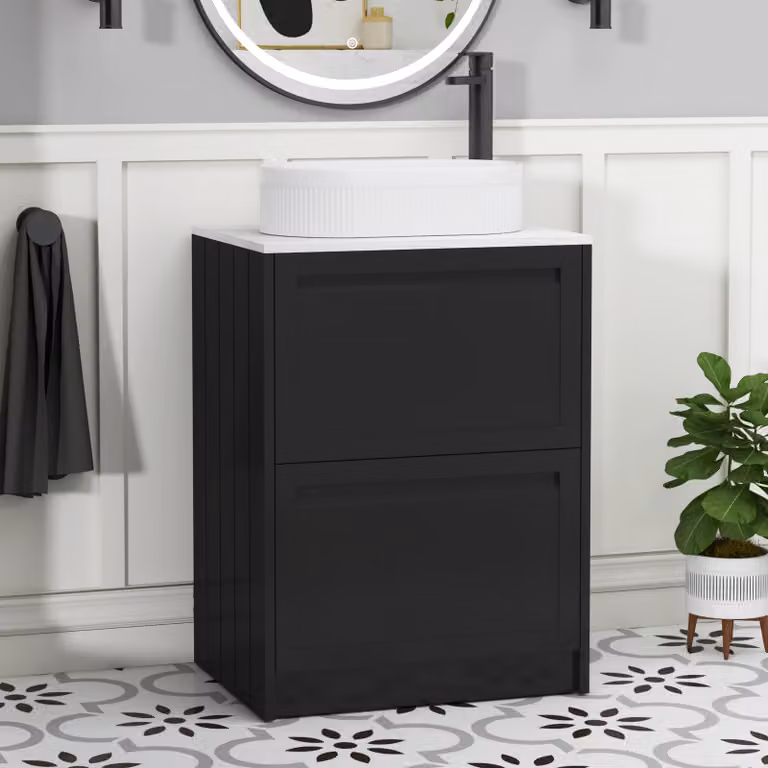 Royal Bathrooms Elmore 600mm Matt Nocturne Black Floor Standing 2 Drawer Vanity Unit with Lyon Basin