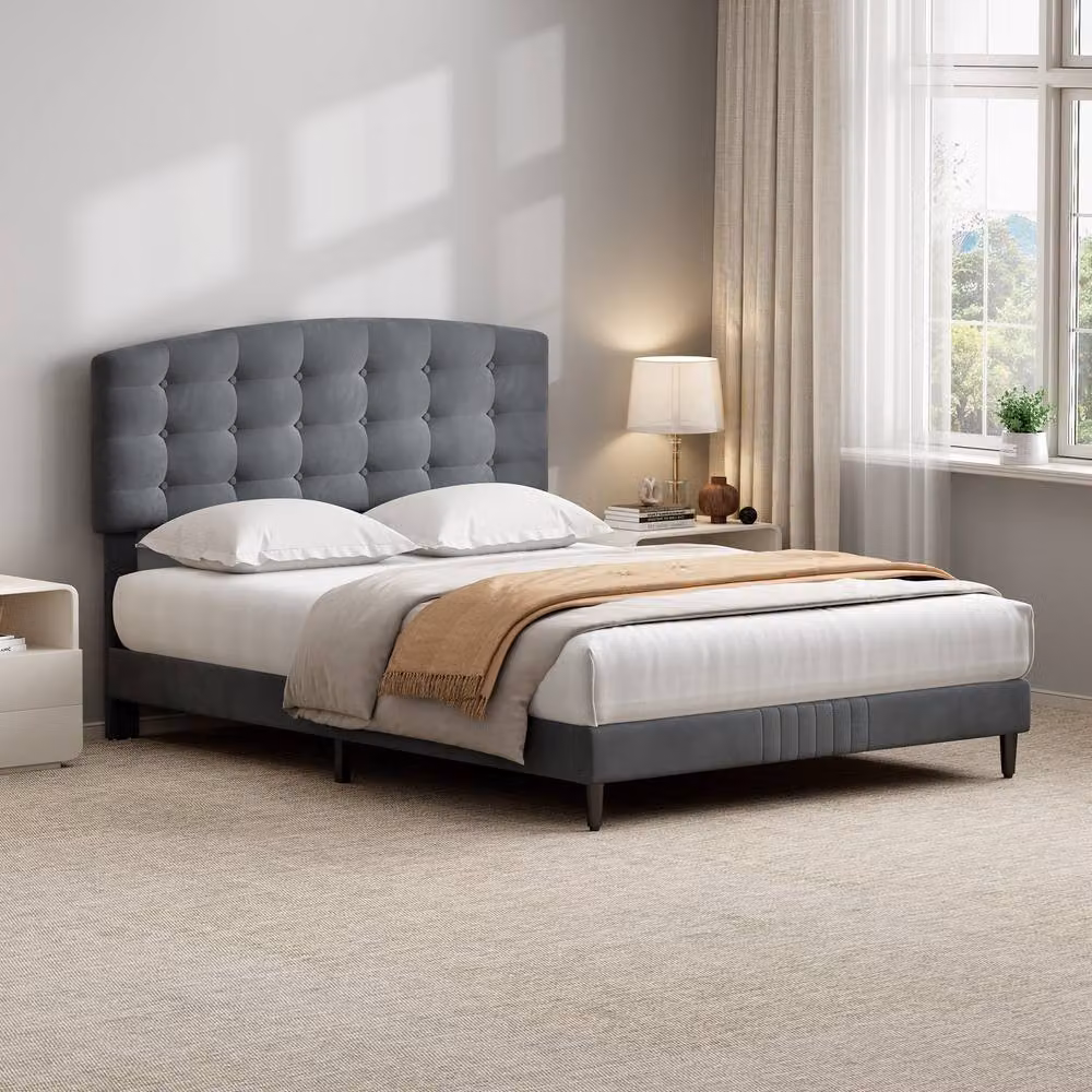 MCC Direct Cheyenne Velvet Super King Upholstered Bed Frame in Grey, W/D/H: 180 x 200 x 105 cm – 9