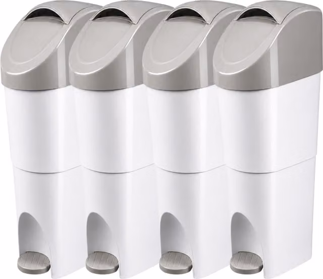 Pro-Kleen Set of 4 Hygienic Sanitary Waste Bins with Foot Pedal, Grey
