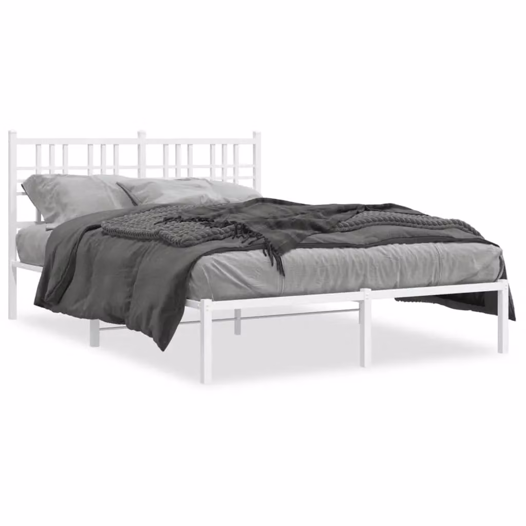 Berkfield Home Metal Bed Frame with Headboard in White, W/D/H: 120 x 200 cm – 2